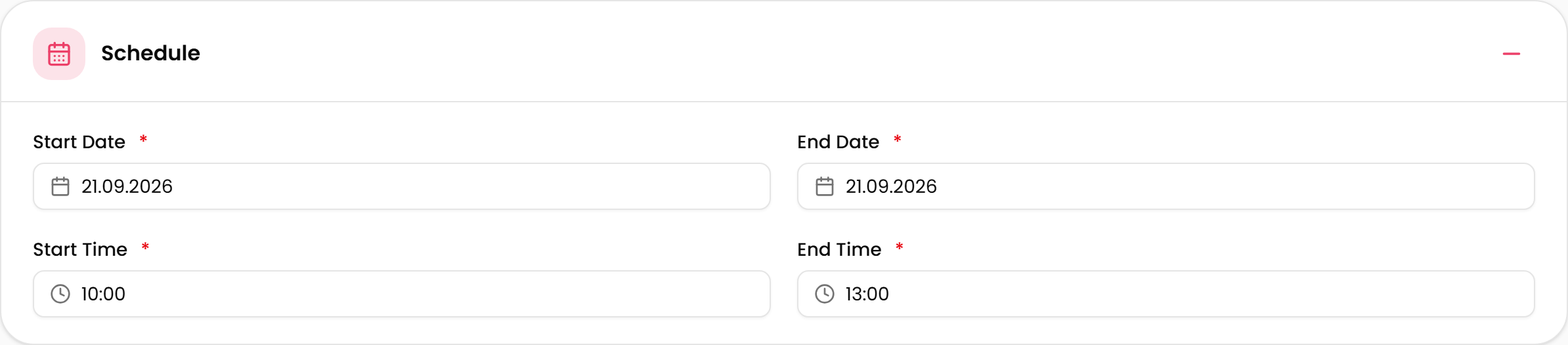 All four schedule fields decide when guests can use the booth.