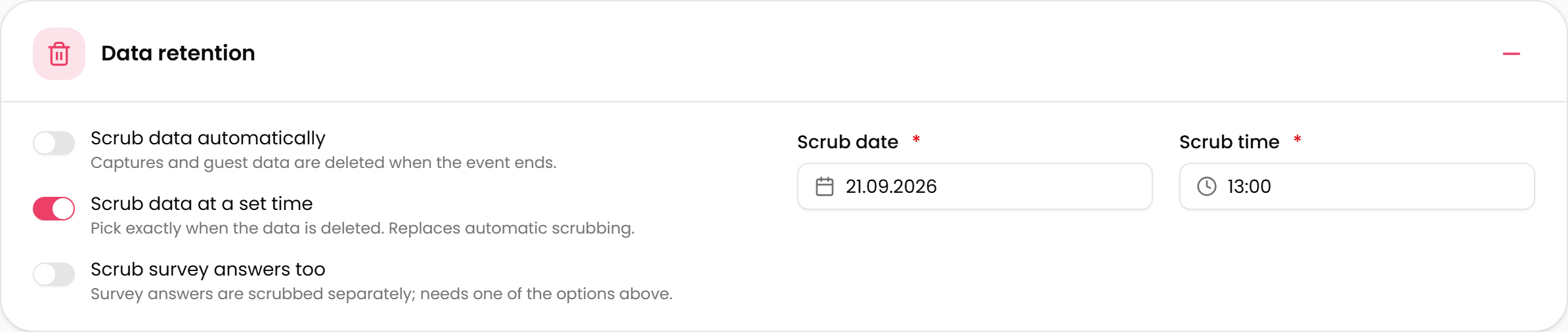 Choosing a set time replaces automatic scrubbing.